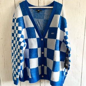 Vans Blue Checkered Cardigan Sweater Size Medium